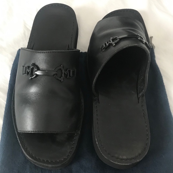 Bruno Magli Mens Black Leather Buckle Sandal Slide - Picture 3 of 5